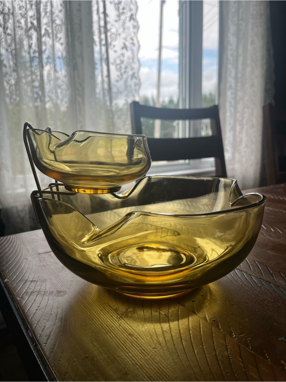 Vintage 70s Anchor Hocking Amber Yellow Chips and Dip Complete Set Accent Modern
